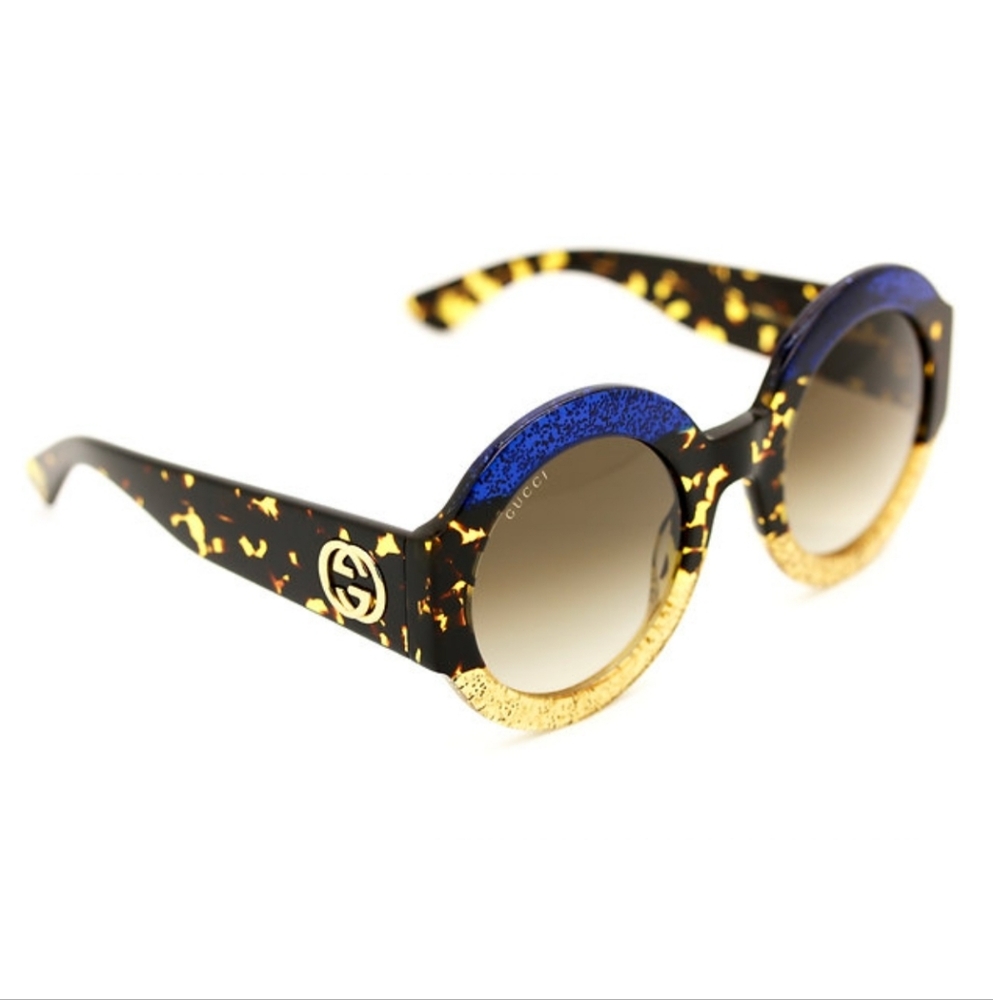 ‼️SOLD‼️New- Gucci Acetate Round Sunglasses Blue Havana Brown - Picture 1 of 16